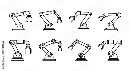 Industrial robotic arms featuring diverse gripper designs for automation and manufacturing tasks vector