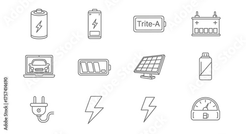 Hand drawn electric vehicle icons set showing charging stations batteries solar panels and energy symbols vector