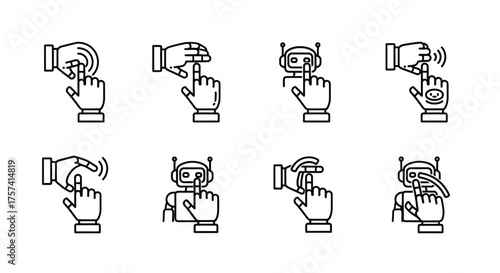 Set of eight hand gestures icons interactive touchscreen user interface robot technology and smart device control vector