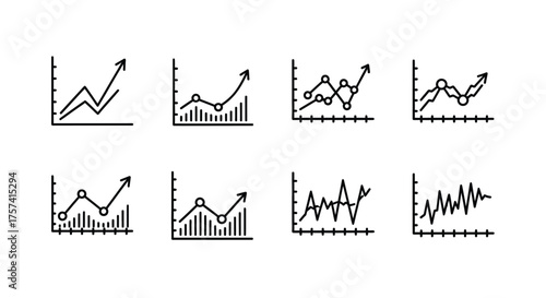 Hand drawn business growth charts and financial data analysis graphs set vector