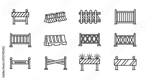 Collection of hand drawn construction barriers and fencing safety equipment icons vector