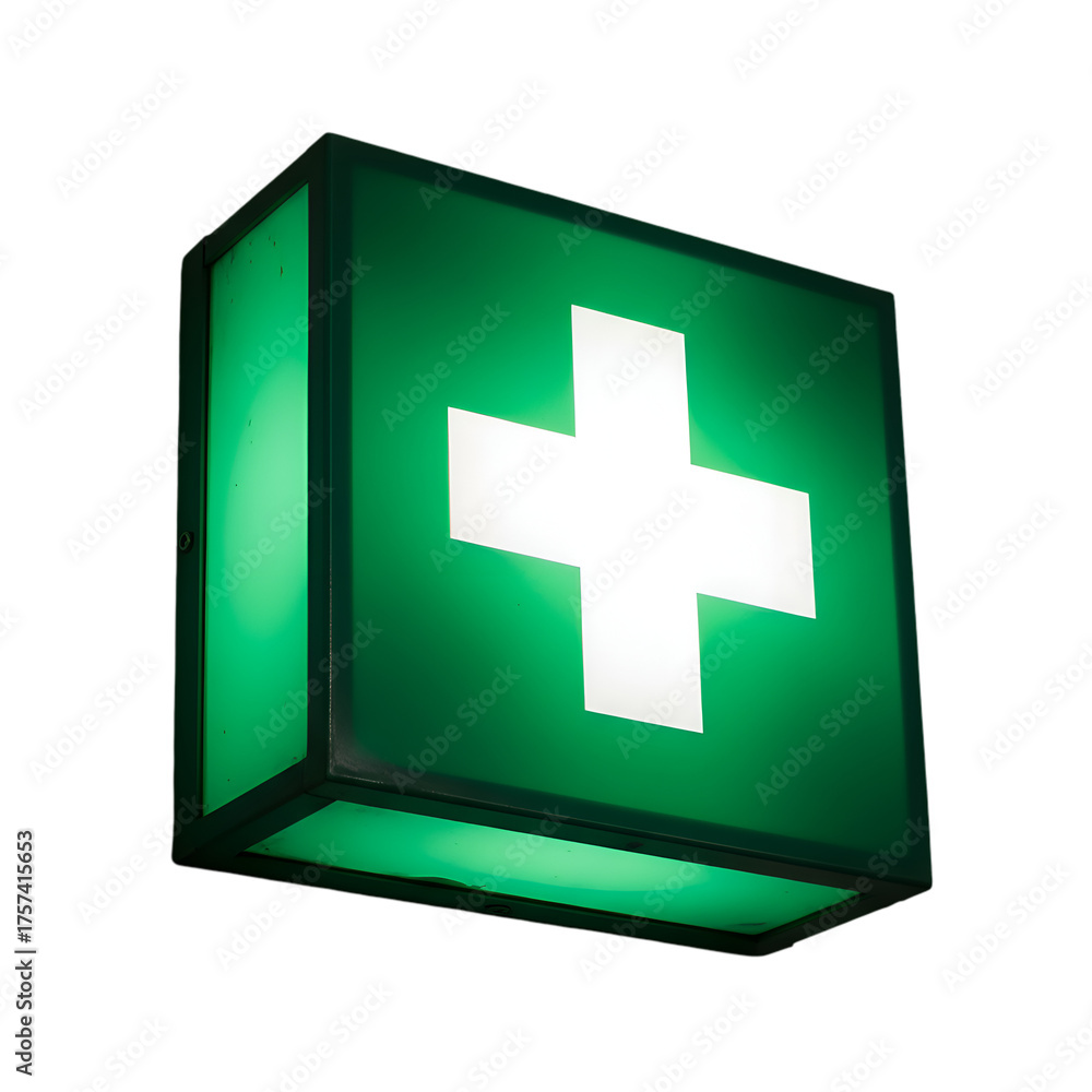 Obraz premium Glowing first aid sign with white cross offers reassurance and direction in times of need and medical emergencies