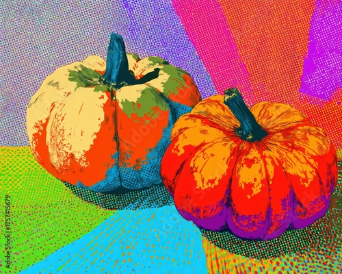 Pop art style halloween wallpaper with pumpkin, bold vibrant colors