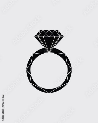 Stunning diamond ring design with geometric facets, perfect for jewelry ads, wedding graphics, or elegant brand assets, conveying love and commitment in a modern style