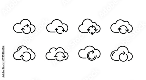 Cloud computing icons set showing upload download sync and storage data transfer options vector