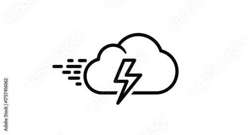 Weather icon representing a stormy cloud with lightning bolt and wind streaks vector