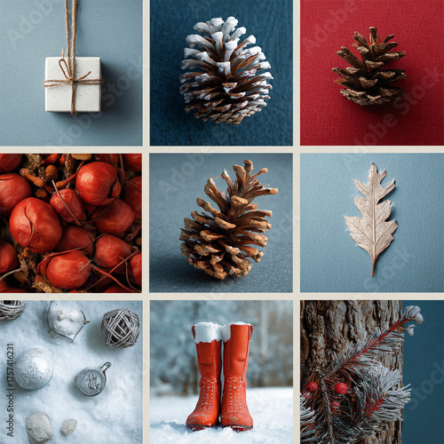 Collage for the New Year holiday. Christmas drawing.