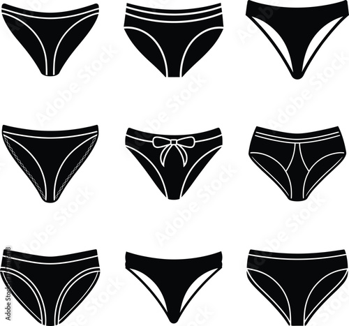 Women Underwear Icons Set Lingerie and Panties Silhouette Vector Collection