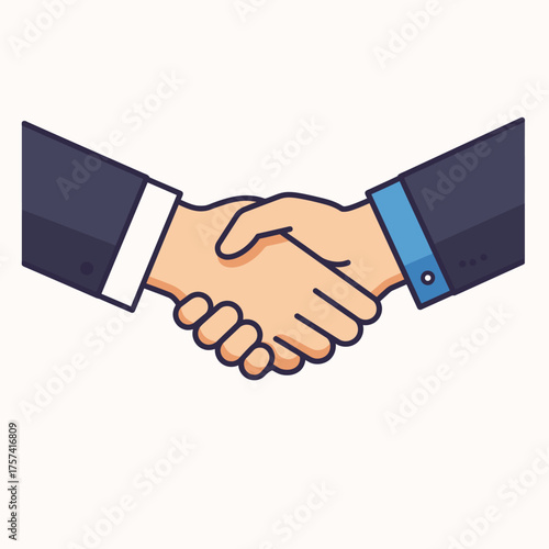 Illustration of two hands clasped together in a handshake, symbolizing agreement and cooperation.