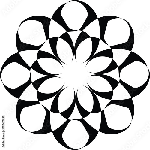  a black and white geometric pattern that resembles a mandala or a mosaic. It is a type of decorative design often used in art and various crafts. 