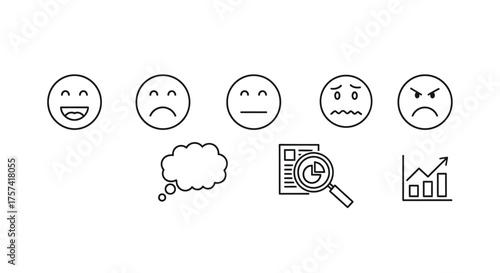 Hand drawn emotion faces survey feedback analysis customer satisfaction ratings data collection vector