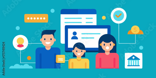 Flat Design Family Digital Banking Interface