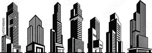 Modern skyscraper buildings skyline, futuristic architecture design, urban business cityscape, contemporary office towers vector illustration