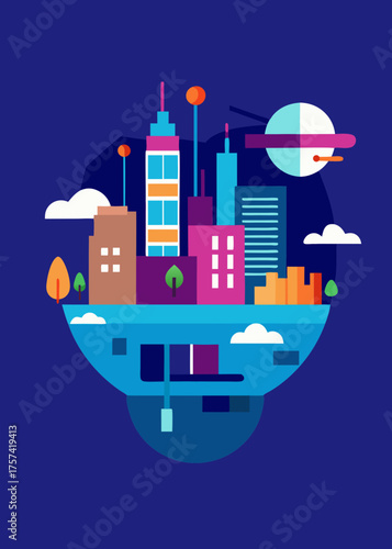 flat design smart recycling machine in street background