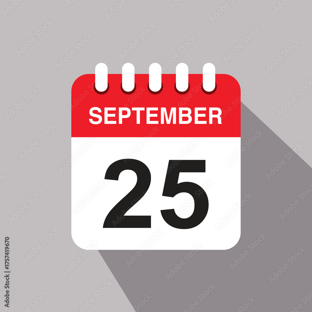 Fototapeta premium 25 september calendar date icon. vector illustration with shadow design
