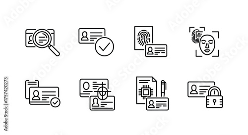 Collection of digital identity verification and security icons for access and authorization vector