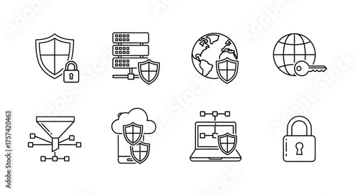 Digital security icons set network protection data privacy system safeguard cloud access cyber safety lock vector
