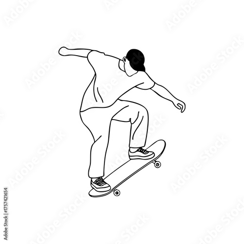 Young skateboarder performing a jump trick, symbolizing street culture, freedom, and balance.