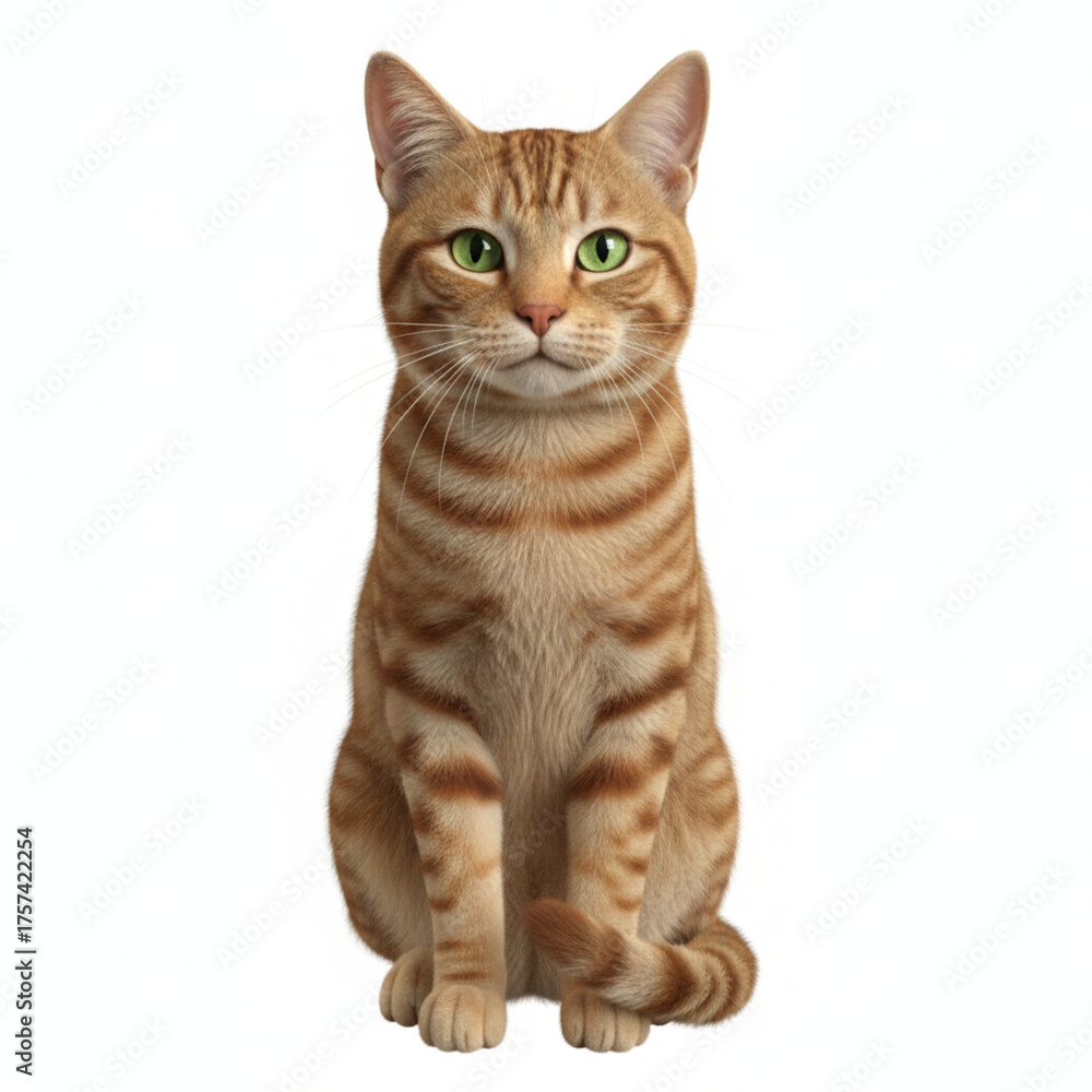 Obraz premium Adorable tabby cat with striking green eyes sitting attentively, perfect for pet lovers and animal campaigns