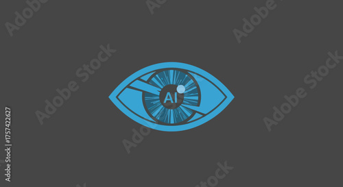 Blue stylized eye with "AI" in iris on a gray background