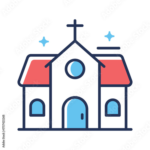 Spooky haunted church with cross and burning candle, modern icon