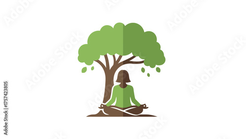 Woman Meditating Under Tree Icon: Nature, Balance, Yoga and Wellness