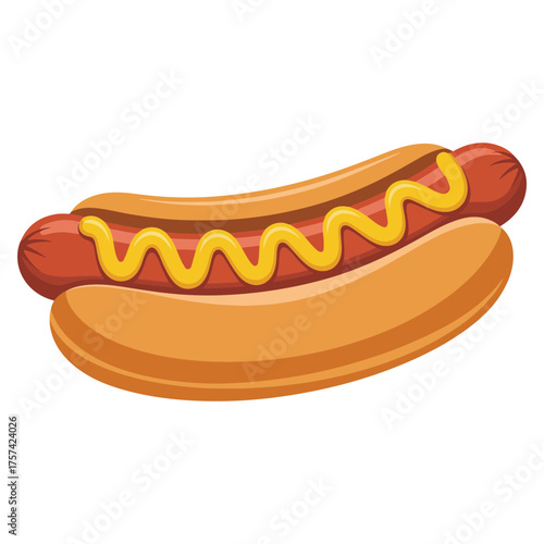 A classic hot dog with a generous squiggle of yellow mustard
