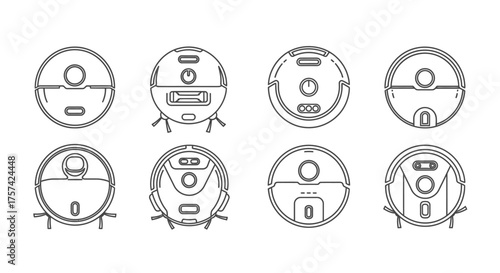 Collection of robotic vacuum cleaners from top view various designs ready for cleaning tasks vector