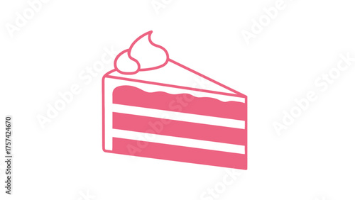 Sweet Pink Cake Slice Line Art Vector Illustration for Bakery Logo