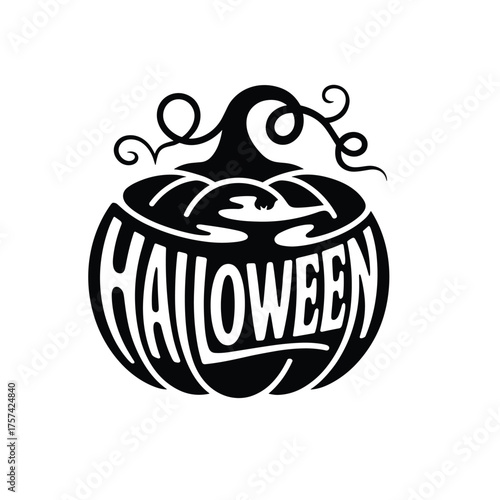 Wallpaper Mural Black Halloween pumpkin with carved text and curly stem on white background jack o lantern Torontodigital.ca