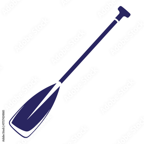 Simple flat design illustration of a dark blue paddle for water sports and boating activities.