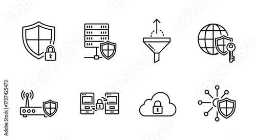Digital security icons set data protection network internet cloud router and server icons vector