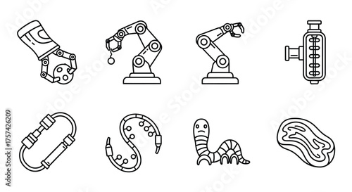 Industrial robotics set diverse robotic arms and components for automated manufacturing solutions vector