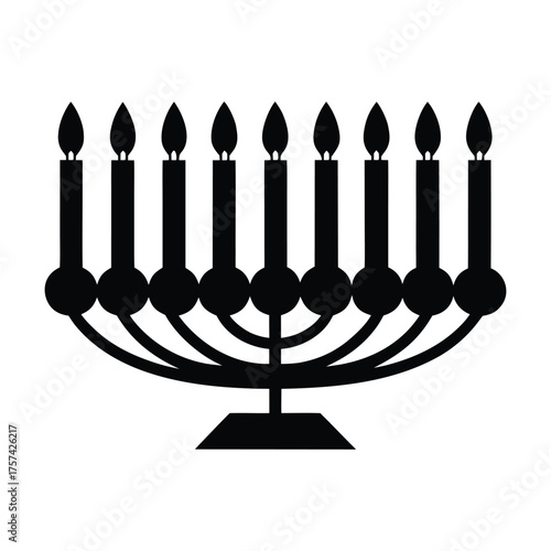 Hanukkah candles glowing in a row vector silhouette illustration