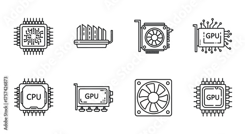 Hand drawn icons set of computer components for technology and gaming vector