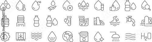 water icon set. Editable stroke