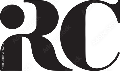 Elegant black and white rc letters logo design isolated on white background for company
