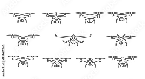 Drone icons isolated on white background for aerial photography and videography