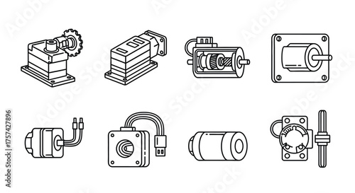 Electric motor icons isolated on white background for industrial applications