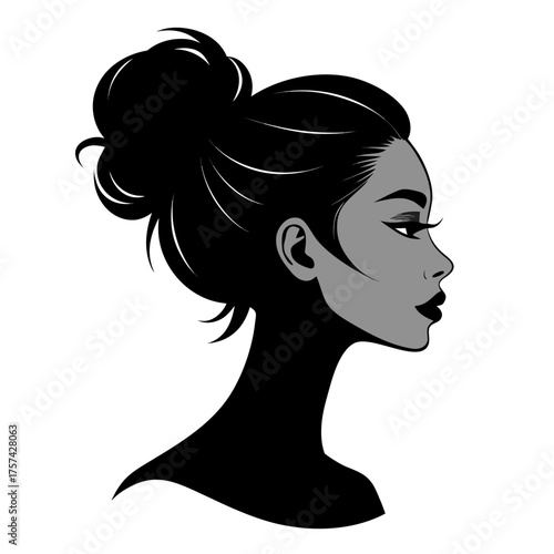 Elegant woman profile with messy bun hairstyle