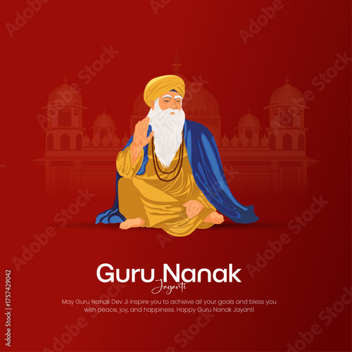 Happy guru nanak jayanti post and greeting card design, Hindu Sikh celebrating birthday of Guru Nanak Dev. abstract vector illustration.