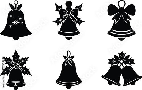 Christmas Bell Icons Set Festive Holiday Decoration Silhouette Vector Collection