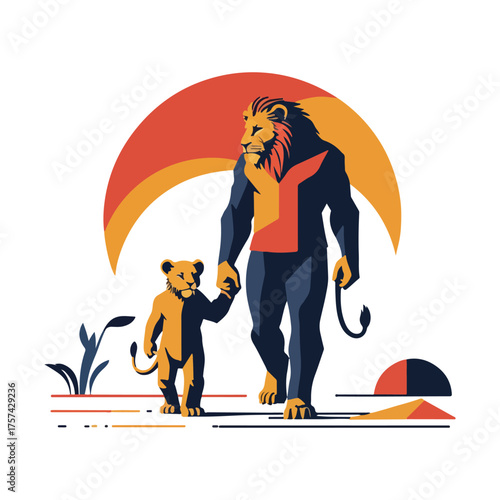 Flat geometric vector for National Mentoring Day featuring mentor support, digital guidance, paper planes, puzzle link, superhero theme & knowledge sharing