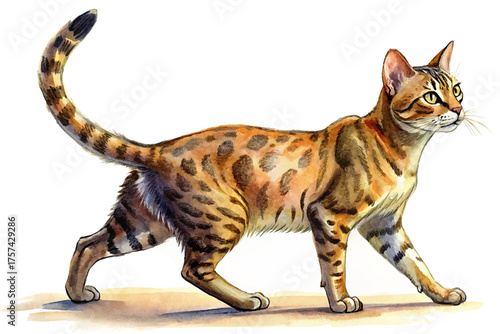 beautiful bengal cat vector with a graceful walking watercolor