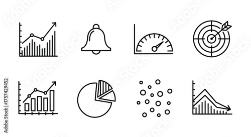 Set of business and finance icons isolated on white background in outline style