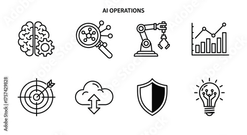 Ai operations vector linear icons set isolated on white background