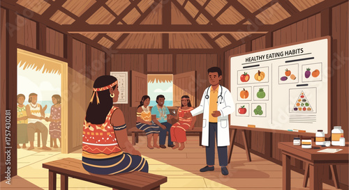 Nutritional health clinic in rural community setting, illustrating wellness promotion