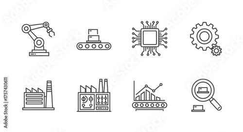 Industry 40 line icons set isolated on white background for web and app