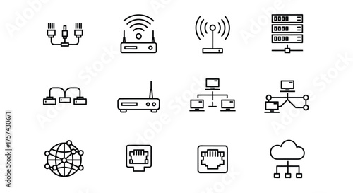 Set of network icons isolated on white background