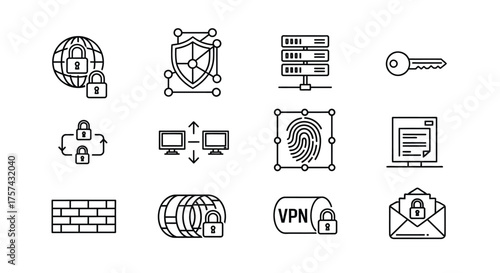 Collection of security icons isolated on white background for your project